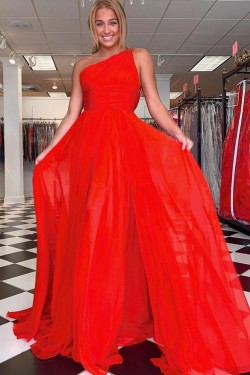 A-Line Long Red One Shoulder Prom Dress Formal Evening Gowns 901232
