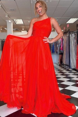 A-Line Long Red One Shoulder Prom Dress Formal Evening Gowns 901232