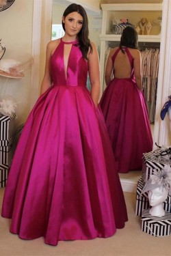 A-Line Long Satin Prom Dress Formal Evening Gowns 901233