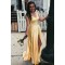 A-Line Long Yellow Prom Dress Formal Evening Gowns 901234