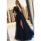 Long Navy Blue Lace and Tulle Prom Dress Formal Evening Gowns 901243