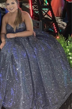 Long Blue Sweetheart Sparkle Blue Prom Dress Formal Evening Gowns 901244