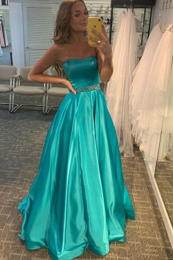 A-Line Strapless Beaded Long Prom Dress Formal Evening Gowns 901249