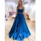 Long Blue Spaghetti Straps Satin Prom Dress Formal Evening Gowns 901254