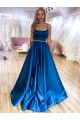 Long Blue Spaghetti Straps Satin Prom Dress Formal Evening Gowns 901254