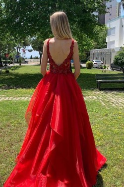 Long Red Lace Prom Dress Formal Evening Gowns 901256