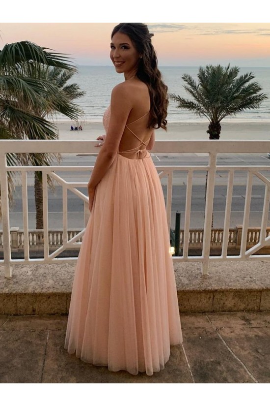 A-Line Lace and Tulle Prom Dress Formal Evening Gowns 901259