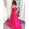 A-Line Long Satin V Neck Prom Dress Formal Evening Gowns 901262