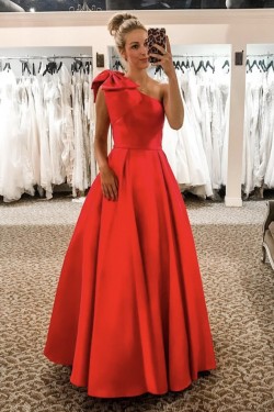 Long Satin One Shoulder Prom Dress Formal Evening Gowns 901263