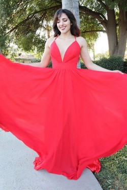 Elegant Long Red Chiffon Prom Dress Formal Evening Gowns 901264
