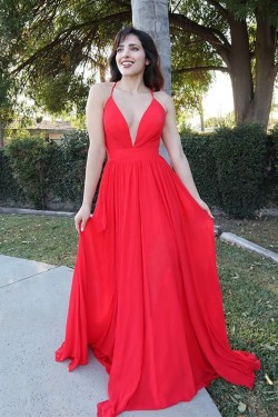 Elegant Long Red Chiffon Prom Dress Formal Evening Gowns 901264