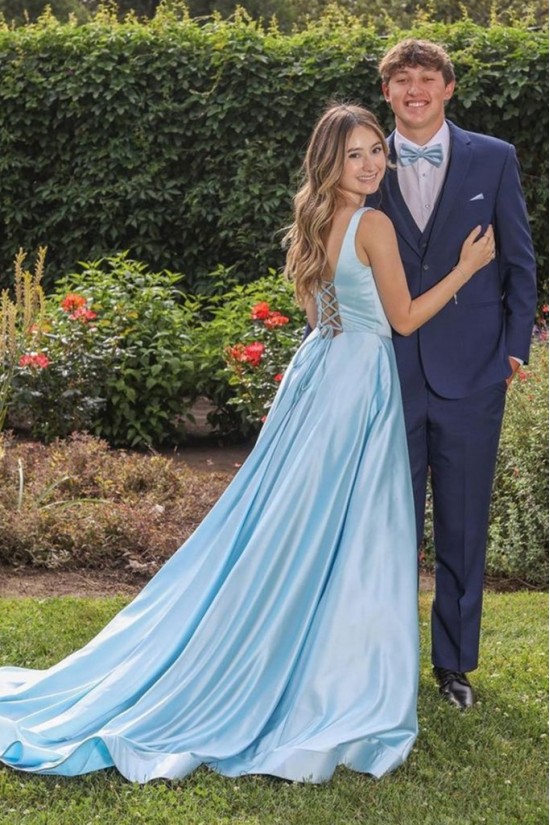 Long Blue Satin Prom Dress Formal Evening Gowns 901265 Long Blue Satin Prom Dress Formal Evening Gowns 901265