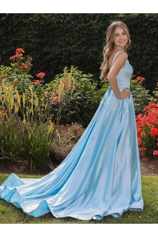 Long Blue Satin Prom Dress Formal Evening Gowns 901265 Long Blue Satin Prom Dress Formal Evening Gowns 901265