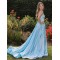 Long Blue Satin Prom Dress Formal Evening Gowns 901265