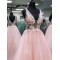 A-Line Long Pink Lace and Tulle Prom Dress Formal Evening Gowns 901267