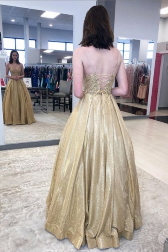A-Line Gold Sparkle Lace Prom Dress Formal Evening Gowns 901268 A-Line Gold Sparkle Lace Prom Dress Formal Evening Gowns 901268