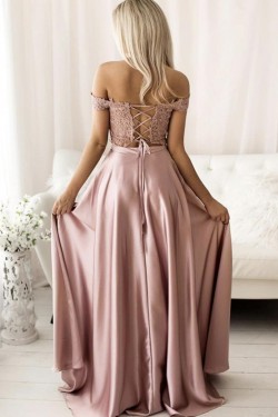 A-Line Off the Shoulder Two Pieces Lace Long Prom Dress Formal Evening Gowns 901274