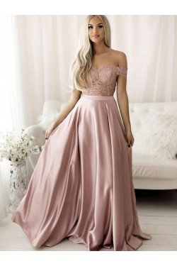 A-Line Off the Shoulder Two Pieces Lace Long Prom Dress Formal Evening Gowns 901274