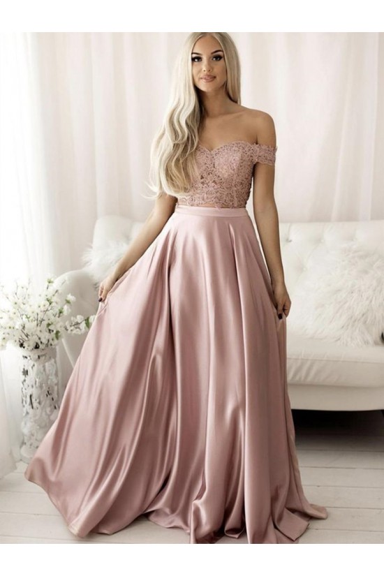 A-Line Off the Shoulder Two Pieces Lace Long Prom Dress Formal Evening Gowns 901274 A-Line Off the Shoulder Two Pieces Lace Long Prom Dress Formal Evening Gowns 901274