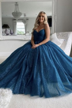 Long Blue Sparke Tulle Long Prom Dress Formal Evening Gowns 901280