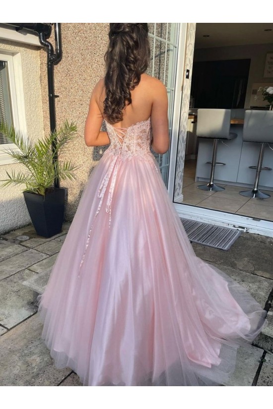 Long Pink Lace and Tulle Prom Dress Formal Evening Gowns 901281 Long Pink Lace and Tulle Prom Dress Formal Evening Gowns 901281