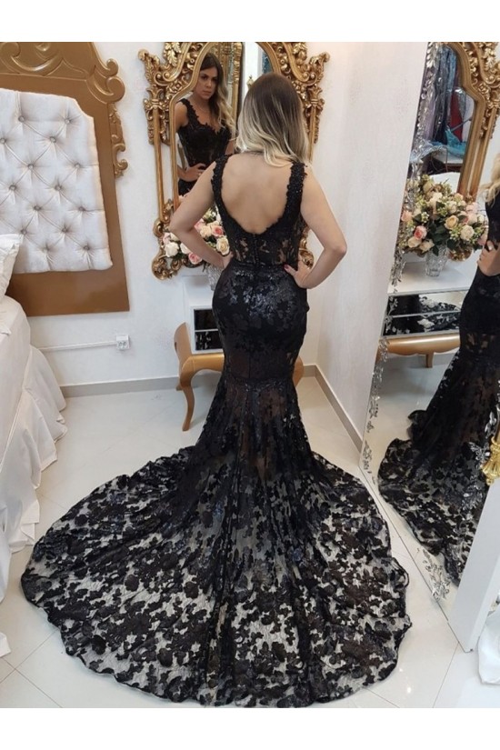 Long Black Mermaid Lace Prom Dress Formal Evening Gowns 901282 Long Black Mermaid Lace Prom Dress Formal Evening Gowns 901282