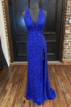 Long Royal Blue Sequin Prom Dress Formal Evening Gowns 901286