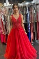 Long Red Lace and Tulle Prom Dress Formal Evening Gowns 901297