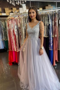 A-Line Lace and Tulle Long Prom Dress Formal Evening Gowns 901299