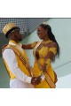 Long Yellow Mermaid Lace Prom Dress Formal Evening Gowns 901301