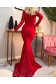 Long Red Mermaid Lace Long Sleeves Prom Dress Formal Evening Gowns 901304