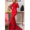 Long Red Mermaid Lace Long Sleeves Prom Dress Formal Evening Gowns 901304