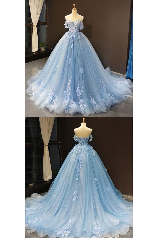 Long Blue Lace and Tulle Prom Dress Formal Evening Gowns 901308 Long Blue Lace and Tulle Prom Dress Formal Evening Gowns 901308