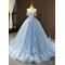 Long Blue Lace and Tulle Prom Dress Formal Evening Gowns 901308