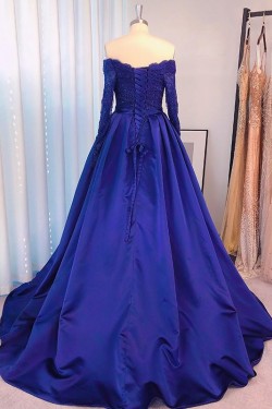 Long Royal Blue Lace and Satin Plus Size Prom Dress Formal Evening Gowns 901312