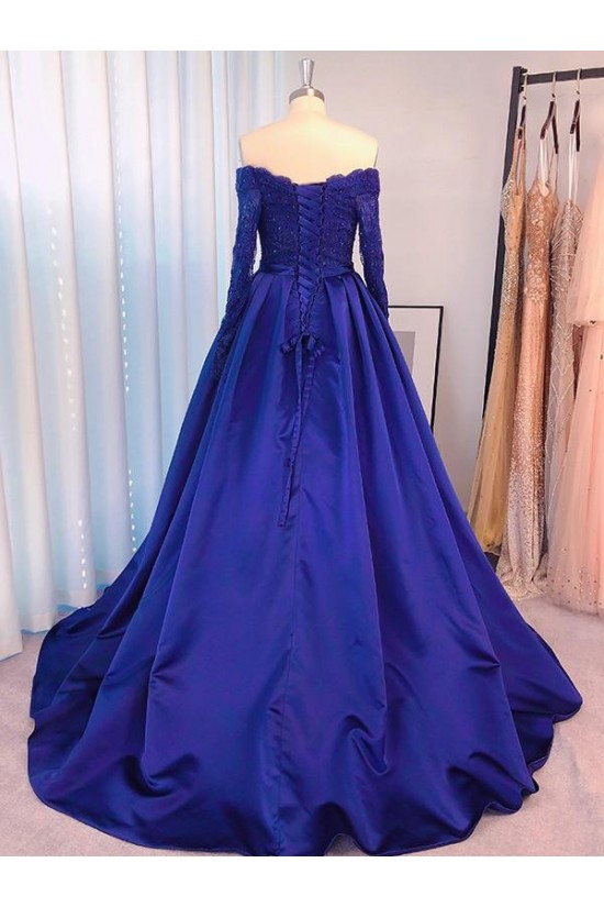 Long Royal Blue Lace and Satin Plus Size Prom Dress Formal Evening Gowns 901312 Long Royal Blue Lace and Satin Plus Size Prom Dress Formal Evening Gowns 901312