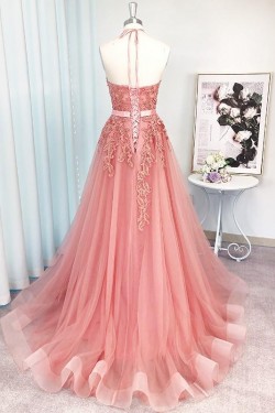 A-Line Lace and Tulle Long Prom Dress Formal Evening Gowns 901314