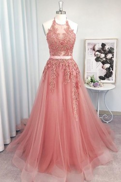 A-Line Lace and Tulle Long Prom Dress Formal Evening Gowns 901314
