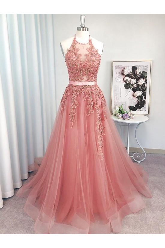 A-Line Lace and Tulle Long Prom Dress Formal Evening Gowns 901314 A-Line Lace and Tulle Long Prom Dress Formal Evening Gowns 901314