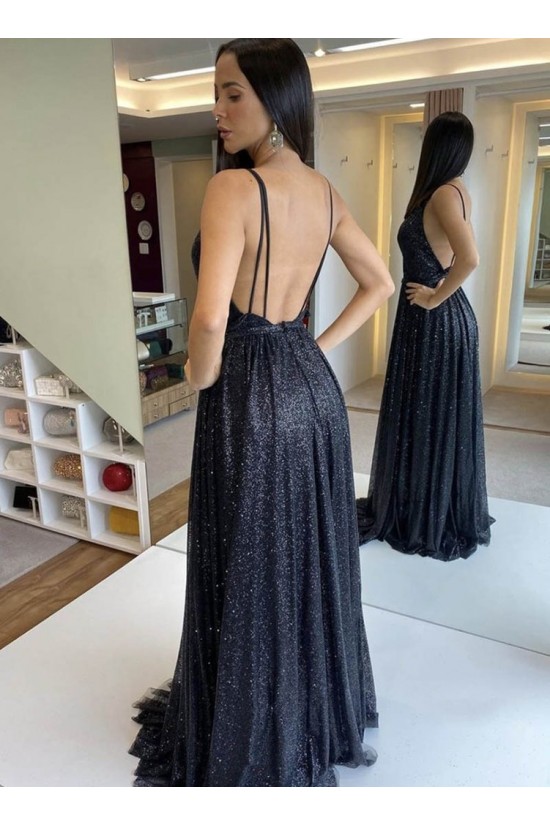 Long Navy Blue Sequin Tulle Prom Dress Formal Evening Gowns 901316 Long Navy Blue Sequin Tulle Prom Dress Formal Evening Gowns 901316