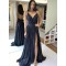 Long Navy Blue Sequin Tulle Prom Dress Formal Evening Gowns 901316
