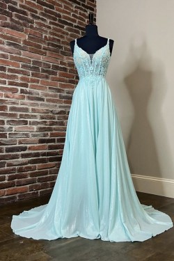 Long Blue Lace Prom Dress Formal Evening Gowns 901317