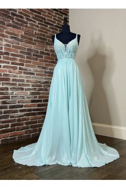 Long Blue Lace Prom Dress Formal Evening Gowns 901317