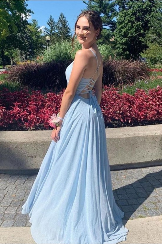 Long Blue Spaghetti Straps Prom Dress Formal Evening Gowns 901319 Long Blue Spaghetti Straps Prom Dress Formal Evening Gowns 901319