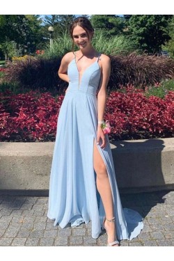 Long Blue Spaghetti Straps Prom Dress Formal Evening Gowns 901319