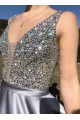 A-Line Long Satin Beaded Prom Dress Formal Evening Gowns 901321 A-Line Long Satin Beaded Prom Dress Formal Evening Gowns 901321