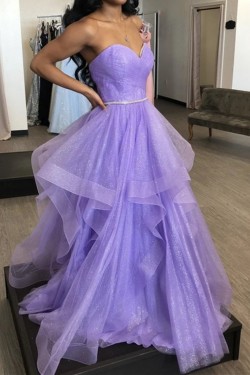 A-Line Lavender Sparkle Tulle Prom Dress Formal Evening Gowns 901328
