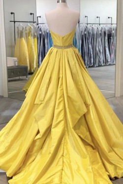 A-Line Long Yellow Strapless Prom Dress Formal Evening Gowns 901329