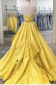 A-Line Long Yellow Strapless Prom Dress Formal Evening Gowns 901329