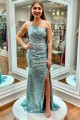 Elegant Mermaid One Shoulder Sequins Prom Dresses Formal Evening Gowns 901330